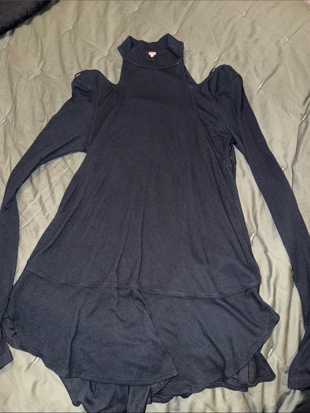 Free People Black Cold-Shoulder Mini Dress